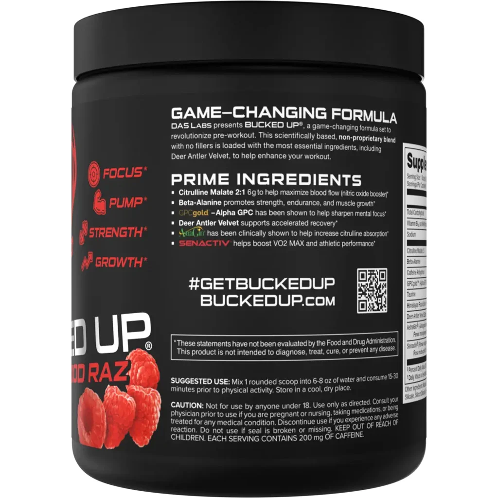 Bucked Up Pre-Workout Blood Raz 30 Serving Tub - Image 3