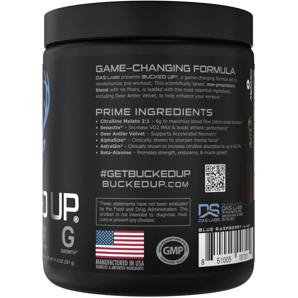Bucked Up Pre-Workout Blue Raz 30 Serving Tub - Image 3