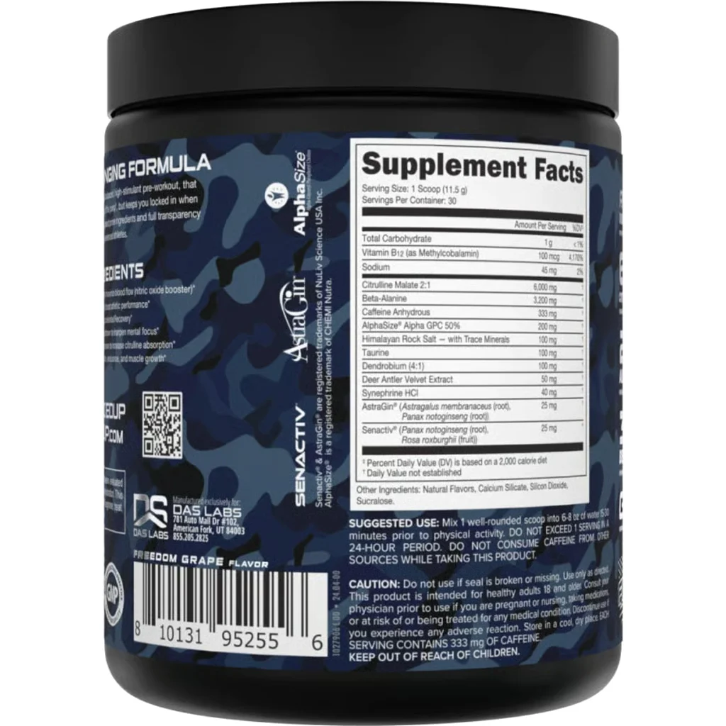 Bucked Up Woke AF Pre-Workout Freedom Grape 30 Serving Tub - Image 3