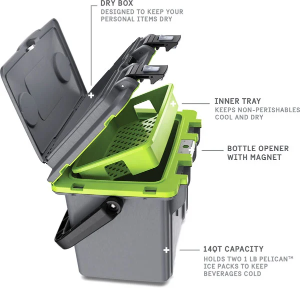 PELICAN COOLERS IM 14 QUART - DKGRAY/GREEN W/DRY STORAGE - Image 4