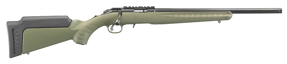 Ruger 8336 American Rimfire Sports South Exclusive Full Size 17 HMR 9+1 18" Satin Blued Threaded Barrel, Blued Scope Rail Steel Receiver, OD Green Synthetic Adjustable Stock, Right Hand