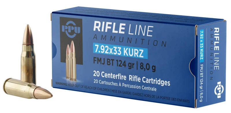 Prvi PPU 7.92x33mm Kurz Mauser Ammunition PP7K 124 Grain Full Metal Jacket 20 rounds