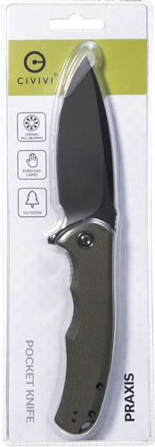 CIVIVI KNIFE PRAXIS 3.75" OD - GREEN G10/BLACK STN CLAM PACK - Image 2