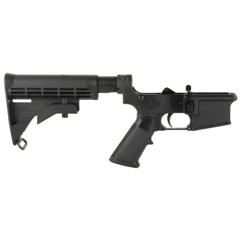 a black rifle with a long gun stock