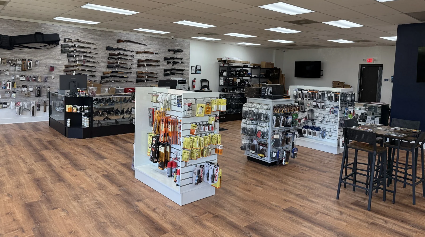 Firearms displays, ammunition and accessories inside WTW Arms in North Haven, Connecticut